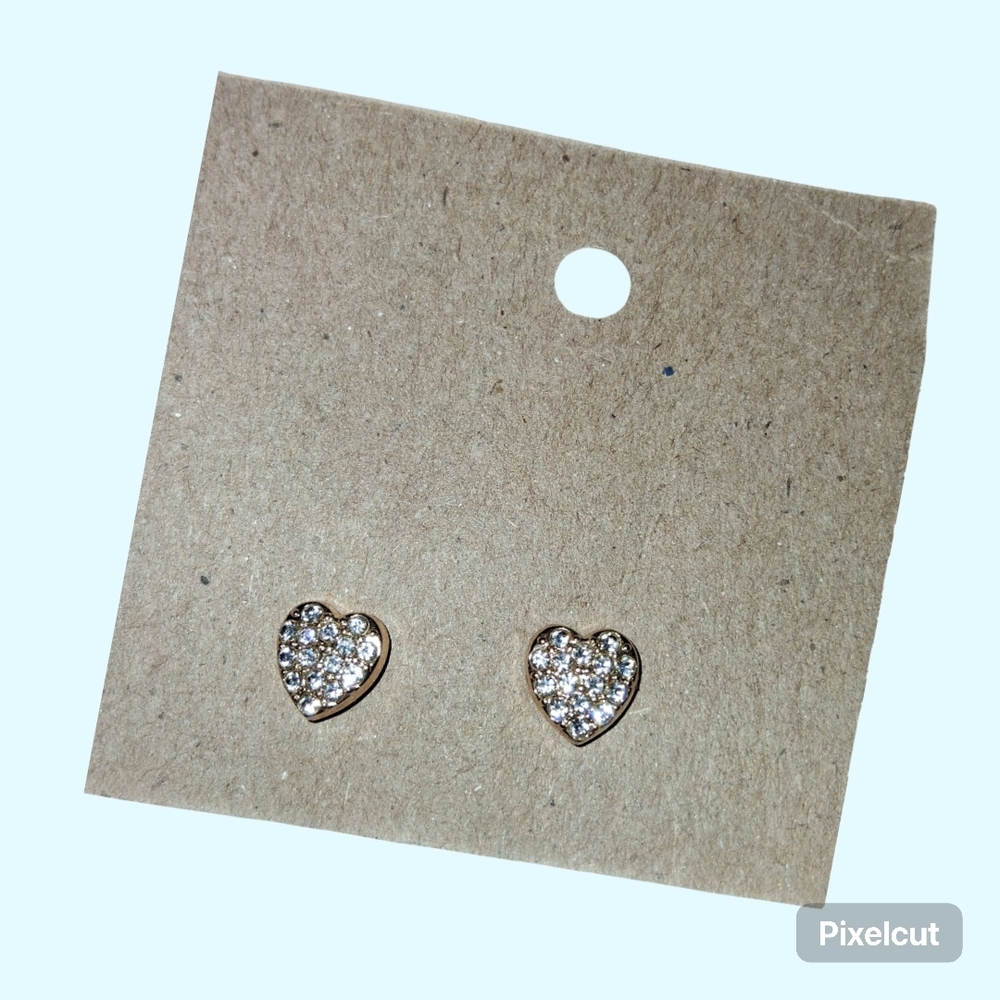 Gold Heart Pave Stud Earrings - Elegant Women Jewelry